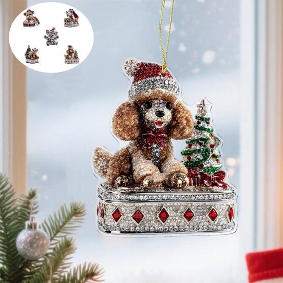 Christmas Ornament 2D Flat Acrylic Santa Claus/Snowman/Puppy Christmas Tree Hanging Ornaments for Holiday Tree Window Wall Decor