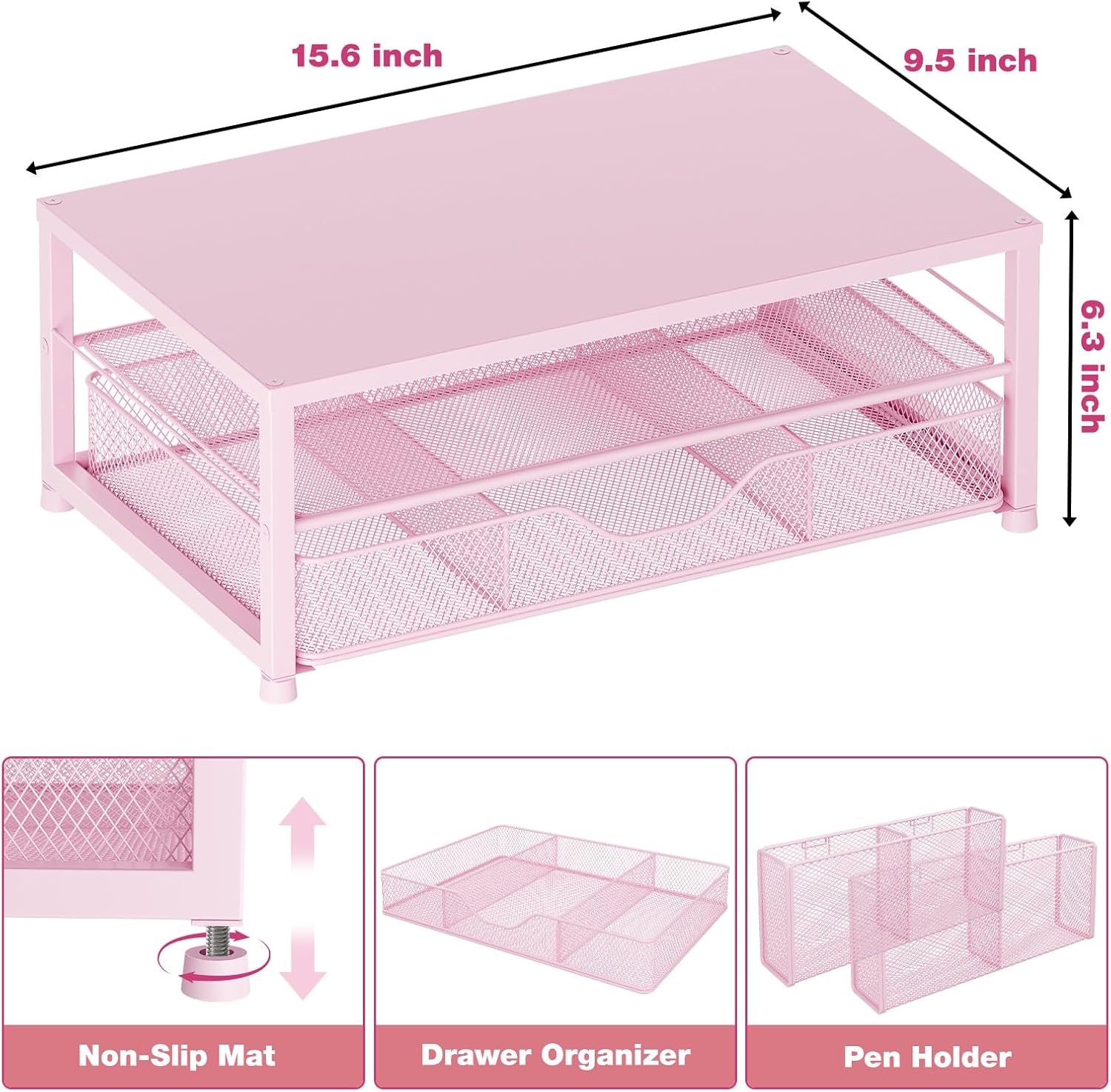 

Органайзер для стола и аксессуары, 2-ярусная подставка-подставка для монитора с ящиком и 2 подставками для ручек, аксессуары для офисного стола для канцелярских принадлежностей, черный