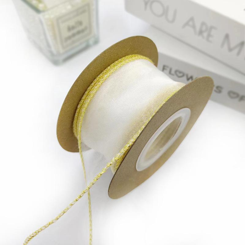 10yards Organza Ribbon Golden Wave Wired Ribbon Gift Bouquet Packaging,Handicrafts,Christmas Birthday Wedding Party Decoration