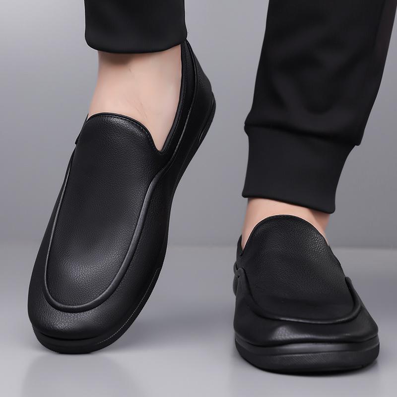 Fashion New Classic Brand PU Leather Men's Casual Shoes Black Lightweight Soft Flat Shoes Men's Breathable Outdoor Commuting Work Shoes