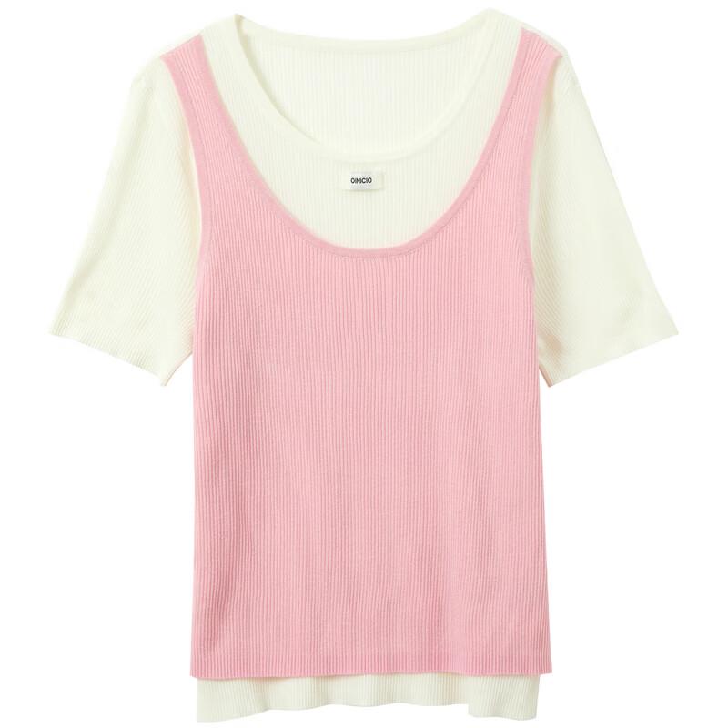 Summer Plus Size Lyocell Linen Blend Faux Two-Piece Knit Top