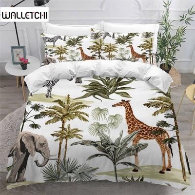 Dschungeltiere Bettbezug 3D Cartoon Wald Bettwäscheset für Kinder Mädchen Weiche Mikrofaser Bettdeckenbezug mit Reißverschluss