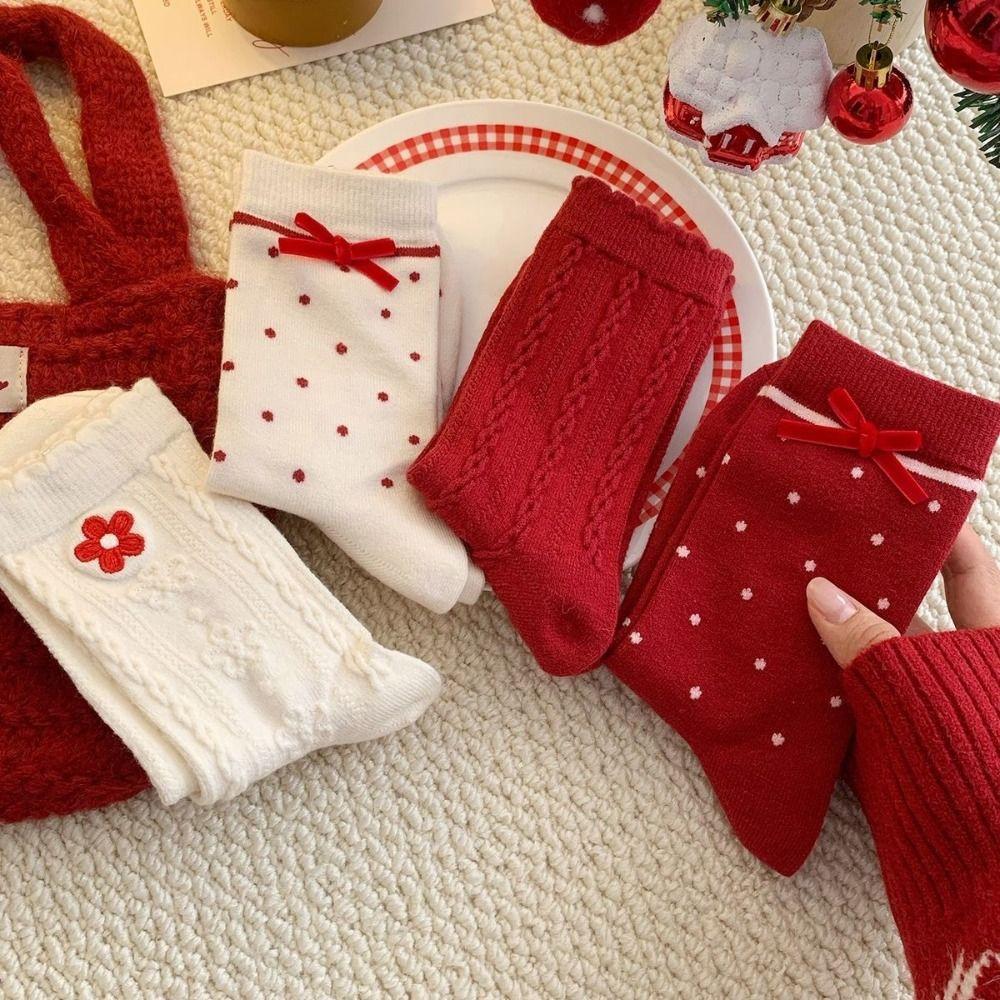Ruffle New Year Women's Socks Dots Horse Year Red Socks Comfortable Sweet Girls Sock  New Year