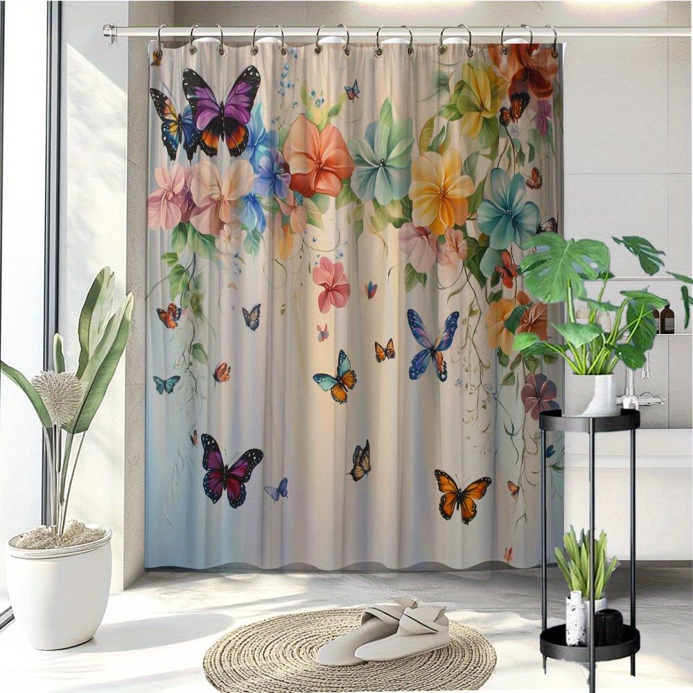 Vibrant Butterfly Garden Shower Curtain - Waterproof,Mildew-Resistant With Colorful Floral Design For A Lively, Elegant Bathroom