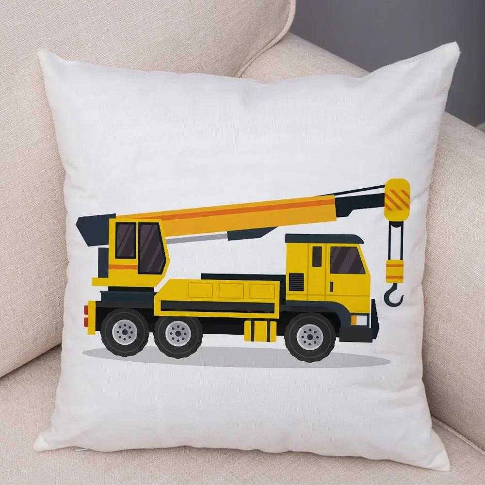 Cartoon Excavator Bulldozer Pillowcase Car Ornaments Office Living Room Sofa Home Pillowcase