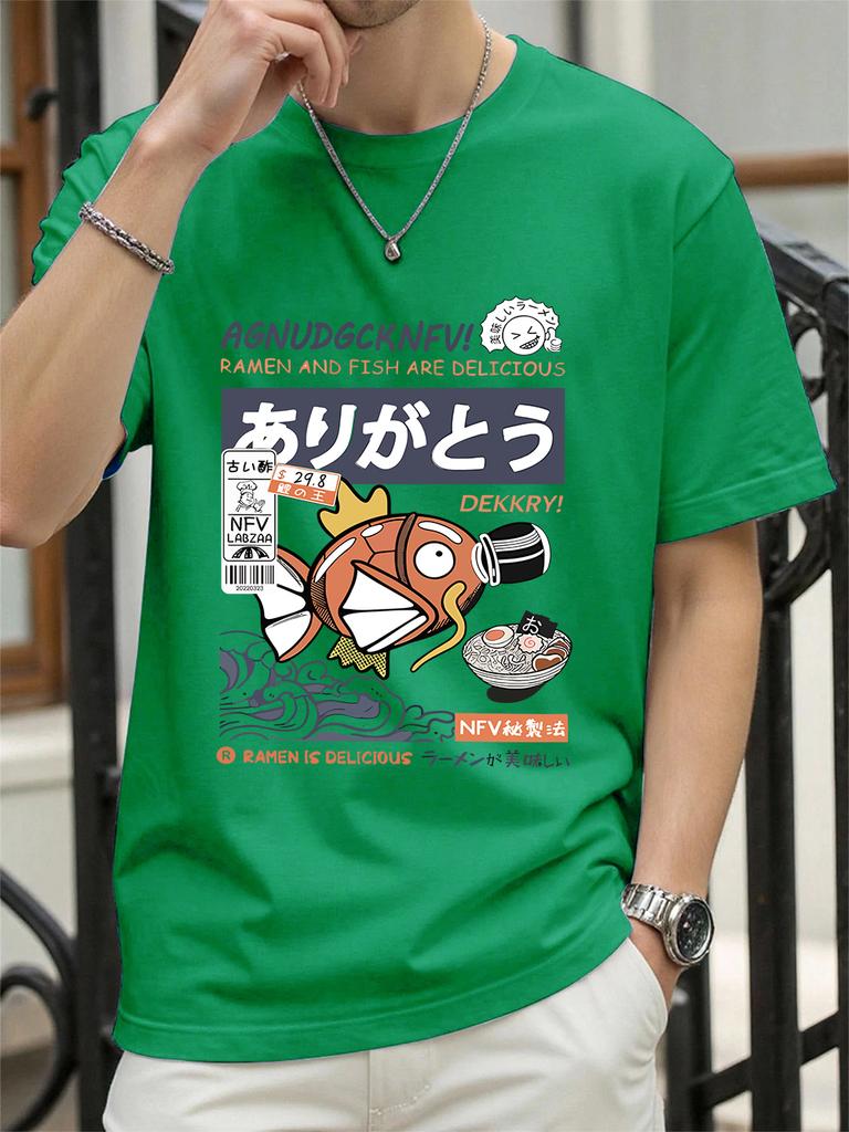 Harajuku Fish Eating Noodles Printing TShirts Womens Summer Cotton Tops ONeck Soft Loose Short Sleeve T Shirts Casual Clothes