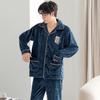 Men's Autumn/Winter Flannel Lapel Pajamas - New Arrival, Plus Velvet, Thickened Coral Fleece Homewear