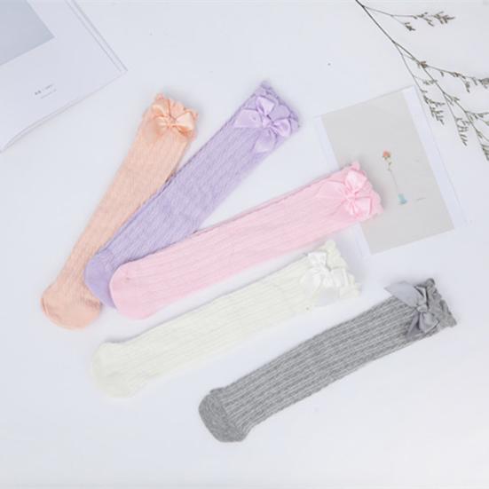 32cm Kids Girls Lace Bowknot Knee High Knee Long Soft Cotton Socks Stockings