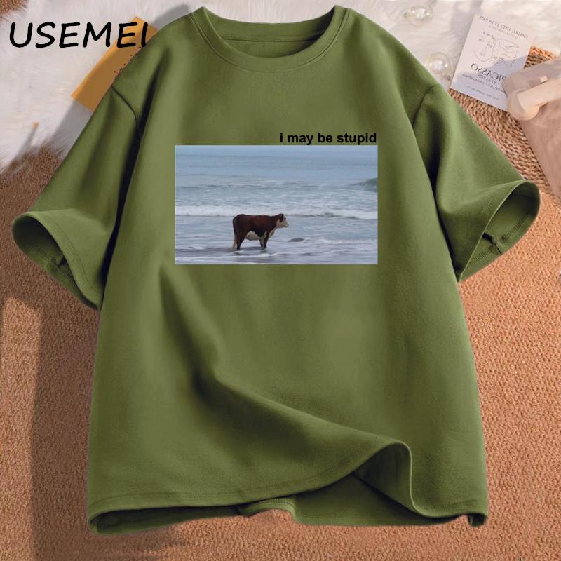 Ich bin vielleicht eine dumme Kuh am Strand Lustiges Meme T-Shirt Baumwolle Kurzarm Unisex Mode O-Ausschnitt T-Shirt Lässige Gemütliche Baumwoll-T-Shirts