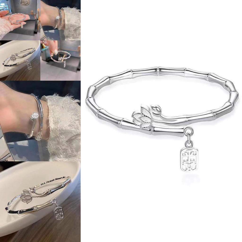 Elegant Alloy Lotus Bamboo Bracelet Stylish High-end Bangle Summer 2024 Jewelry