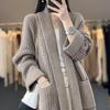 Autumn and Winter Korean Version Medium Long V-neck Sweater Women's Coat Slimming Lazy Style Knitted Cardigan