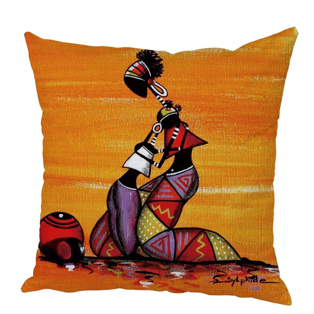 Peach Skin Cushion Cover 45x45cm Abstract Painting Africa Life Pillowcase African Woman Home Decor Gallery Exotic Pillow Case