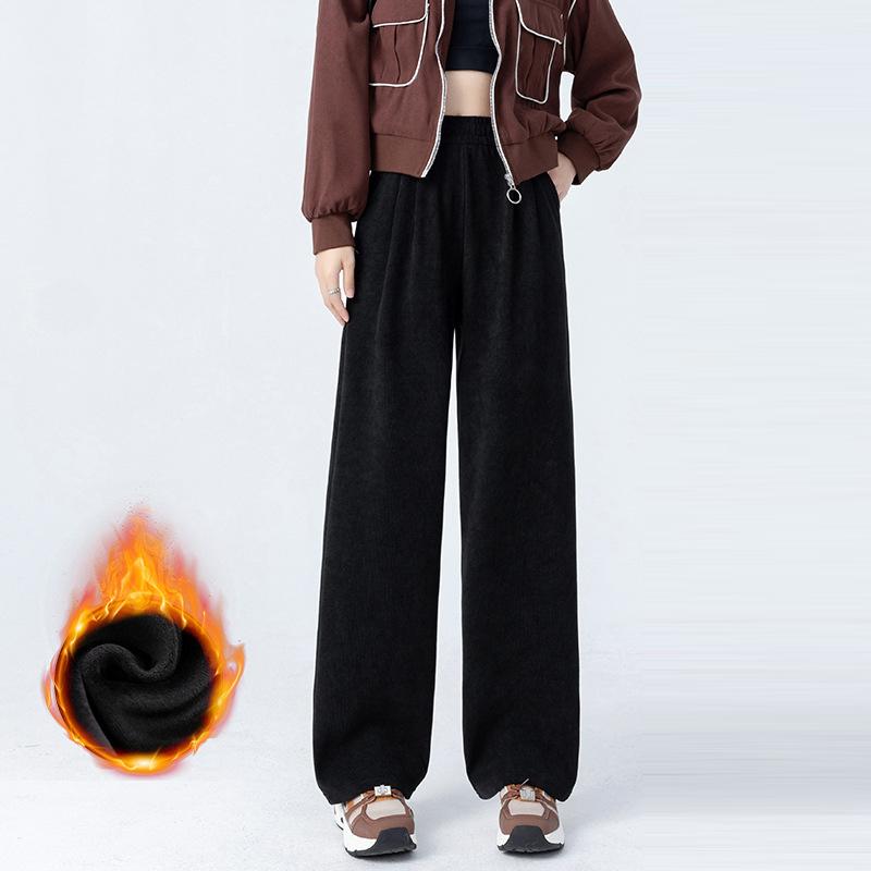 

Жіночі повсякденні штани з прямими штанинами на флісовій підкладці. Осінь-зима. Потовщені мішкуваті вельветові штани. Спортивні штани з високою талією. S чорний