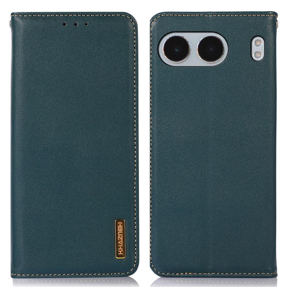 

KHAZNEH For OnePlus Nord 4 Case Genuine Cow Leather Wallet Phone Cover Nappa Texture Green