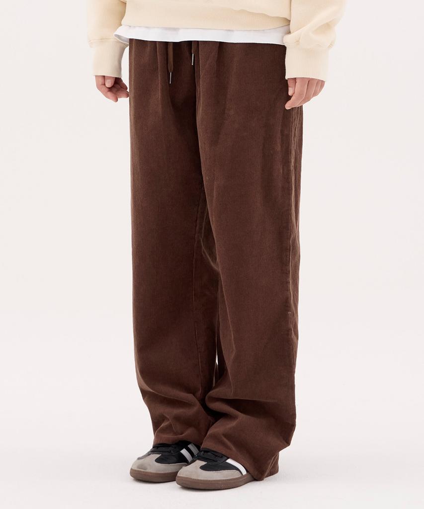 URBANAGE Corduroy Single-Pleat Wide Elastic Pants_Brown