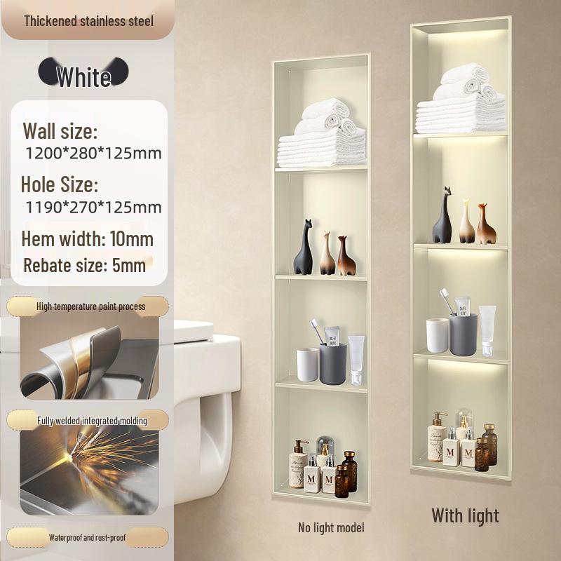 304 Stainless Steel Seamless Built-in Toilet Storage Anti-Fingerprint Recess Box