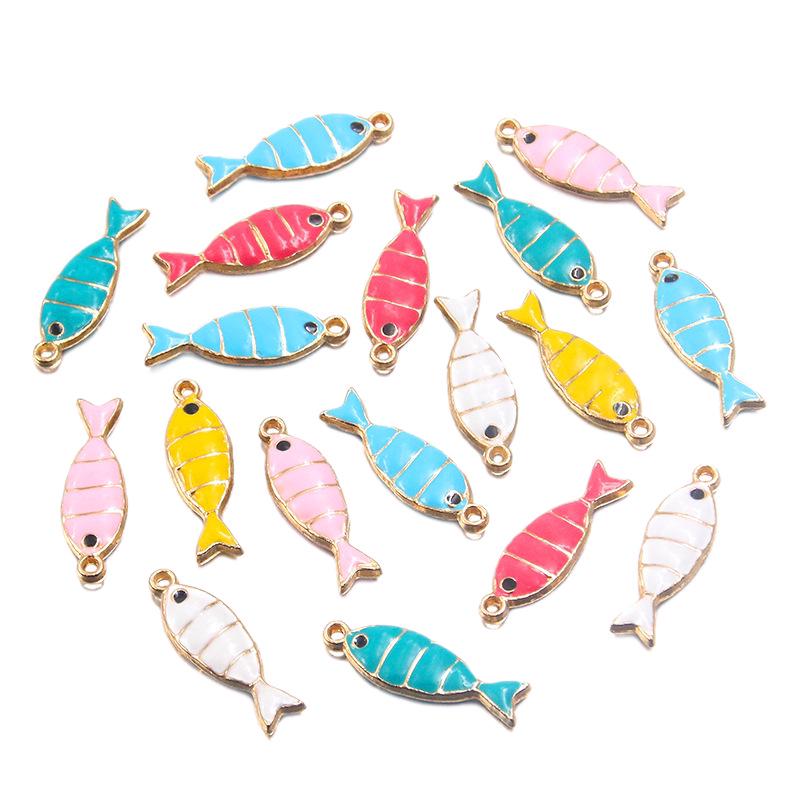 Colorful Enamel Fish Pendant DIY Metal Frame Ocean Charm