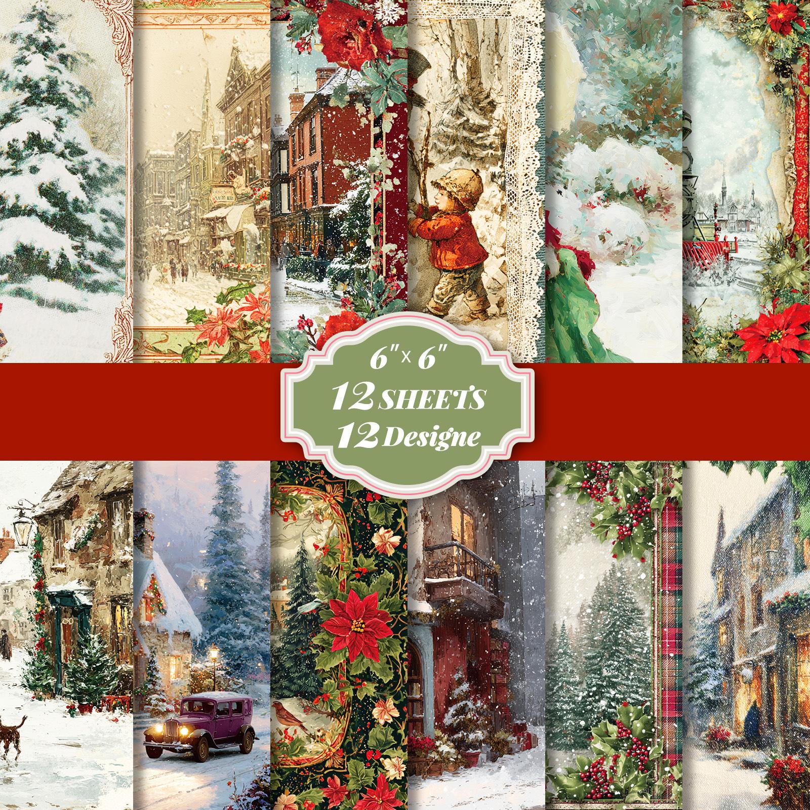 

12 Sheets/Pack Victorian Winter European Retro Material Pack Photo Album Handmade Decorative Paper Batch