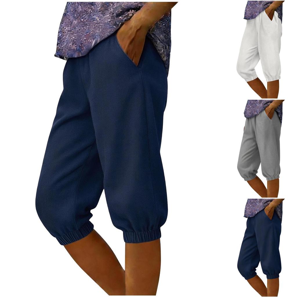 Women Elastic High Waist Pant Casual Fit Wide Leg Long Pants Trousers With Pockets