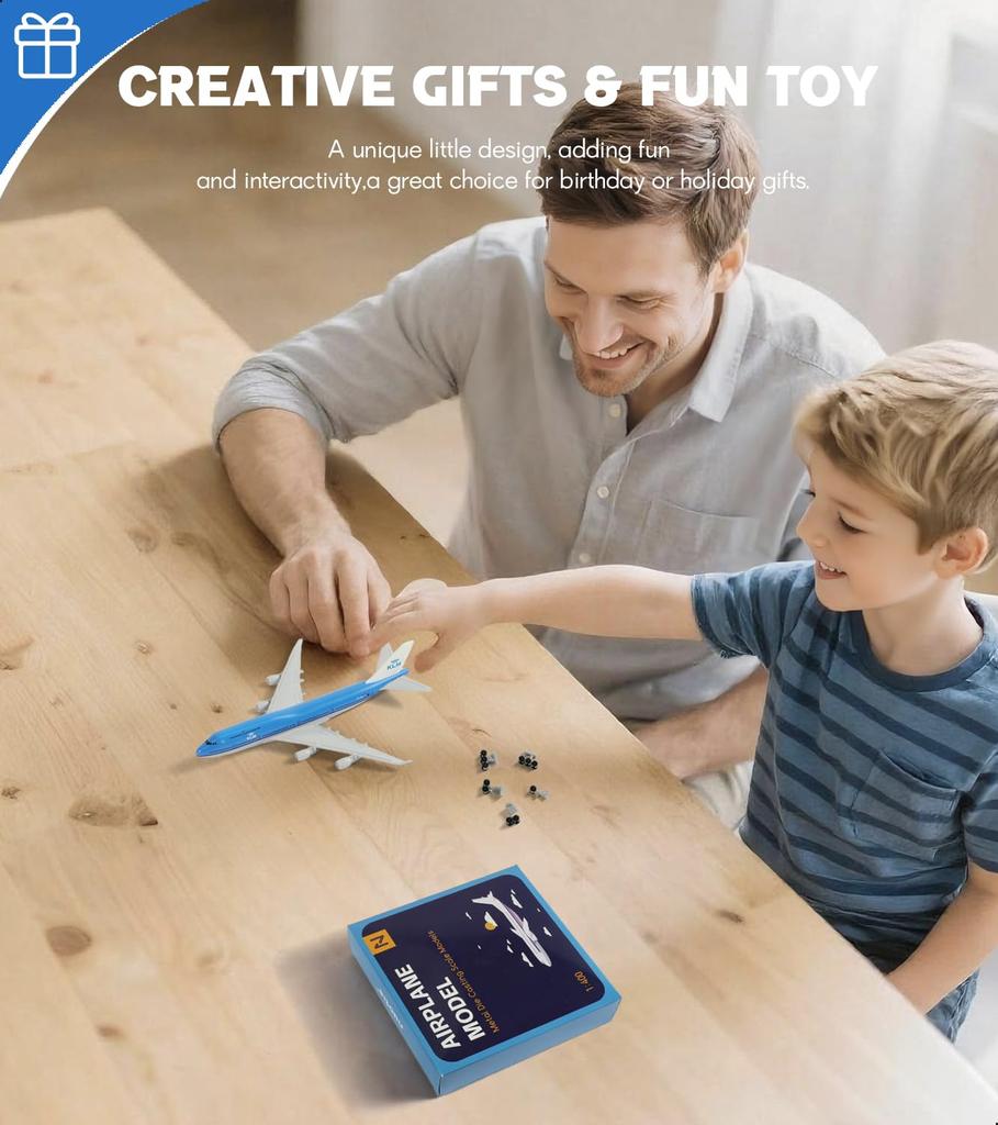 QIYUMOKE KLM 747 Flugzeugmodellbausatz Zusammengebautes Flugzeug mit Fahrwerk und Displayständer Größe für Erwachsene 1/400 (6 Zoll L) - -