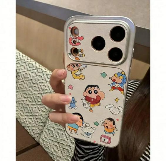 

Shin-chan Cartoon Apple 17 Pro Max Case, Large Window Compatible with Silver Frame & Corning Shell Apple 15 Plus