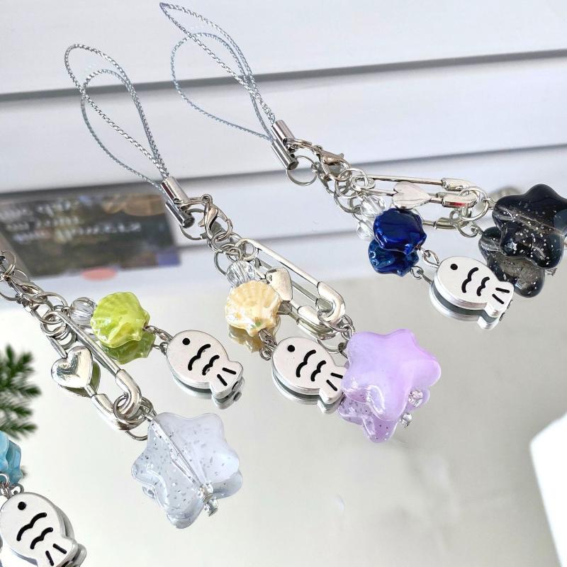  Star Shell Small Fish Keychain Phone Camera Lanyard Cartoon Lovely Beaded Keychain Exquisite Backpack Decoration Gifts