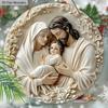 Flat Round Jesus Mary Wall Hanging Christian Christmas Ornament Floral Wreath Home Church Door Decor Gift