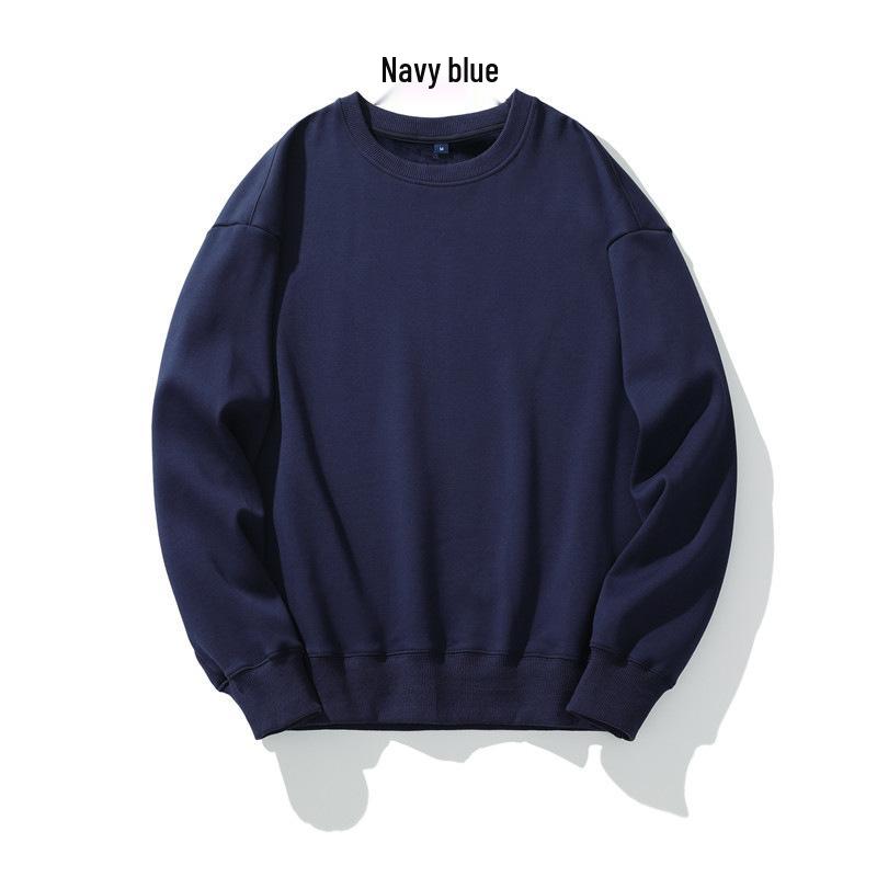 Men's Heavyweight Fleece-Lined Crew Neck Sweatshirt - Loose Fit, Solid Color, Long Sleeve.