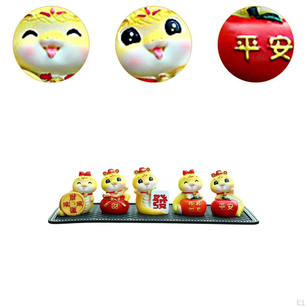 5 Stück Cartoon Schlangenstatuen Tierskulpturen Harz Niedlich Jahr der Dekoration für Schreibtisch