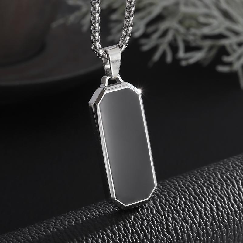

Stainless Steel Fashion Geometric Black Enamel Rectangular Pendant Necklace Men\ s and Women\ s Casual Trendy Jewelry