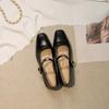 Fashion 2025 New Mary Jane Shoes Female High Quality Leather Buckle Ballet Shoes for Women Square Toe Flat Cowhide Ladies Single Shoes
