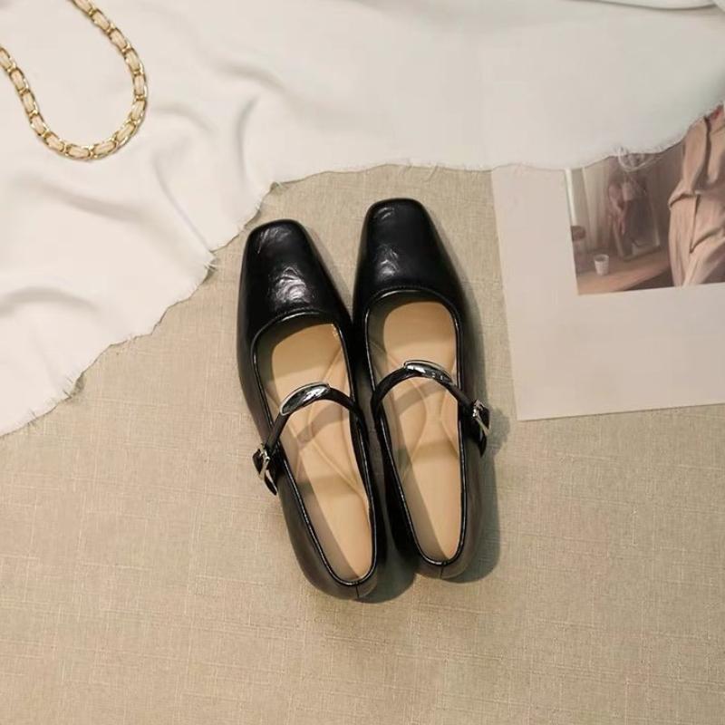 Fashion 2025 New Mary Jane Shoes Female High Quality Leather Buckle Ballet Shoes for Women Square Toe Flat Cowhide Ladies Single Shoes