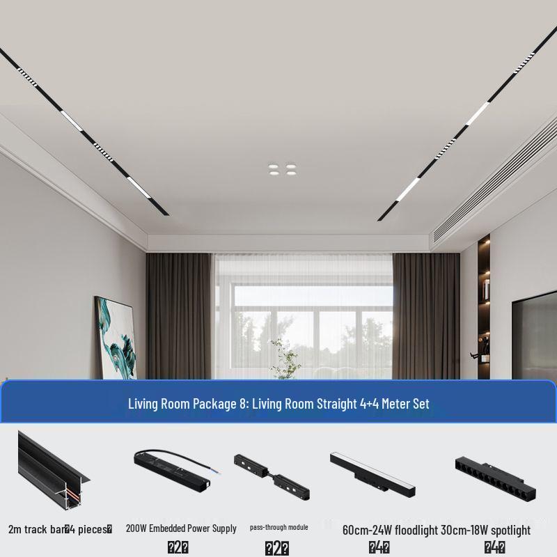 

Вбудоване магнітне трекове освітлення - Прихований прожектор для вітальні 4m Double Row Set