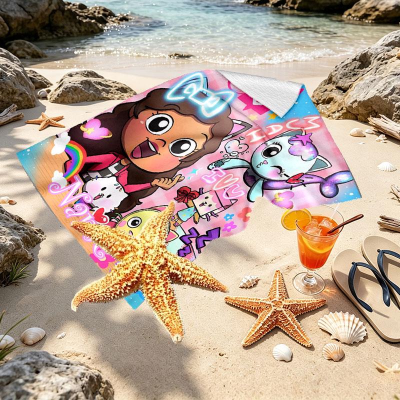 Custom Name Personalized Gabby's Dollhouse Print Beach Towel, for Trip Camping Beach Party Home Decor, Birthday Gift for Family & Friends