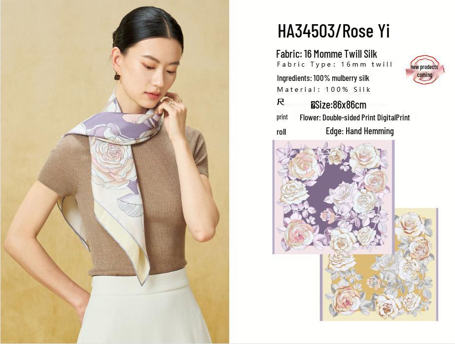 Mulberry Silk Double-Sided Printed 90cm Square Scarf - Premium Twill Silk Neck Scarf - Mid-Autumn Festival Custom Gift