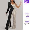 2 New E-commerce Women's Clothing Silver Splicing Sequined Shoulder Fashion Sequined Jumpsuit
