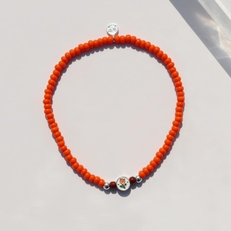 BONBEAU Ever Tulip Silver Charm Beads Bracelet Tulip Flower Silver Charm Color Bead Bracelet