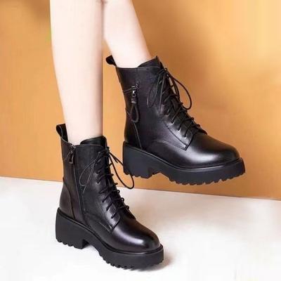 New Women'S British Style Ankle Boots - Platform Chunky Heel Lace-Up Boots, Anti-Slip Soft Leather Boots For Fall/Winter
