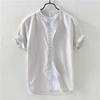 Short-sleeved Shirt Men's Stand Collar Loose Retro Thin Breathable Versatile Inch Clothes Dark Blue Cotton Linen Simple Casual