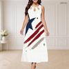 Women Plus Size Round Neck Triple Keyhole Sleeveless Firework Printed Navy Blue Long Dress