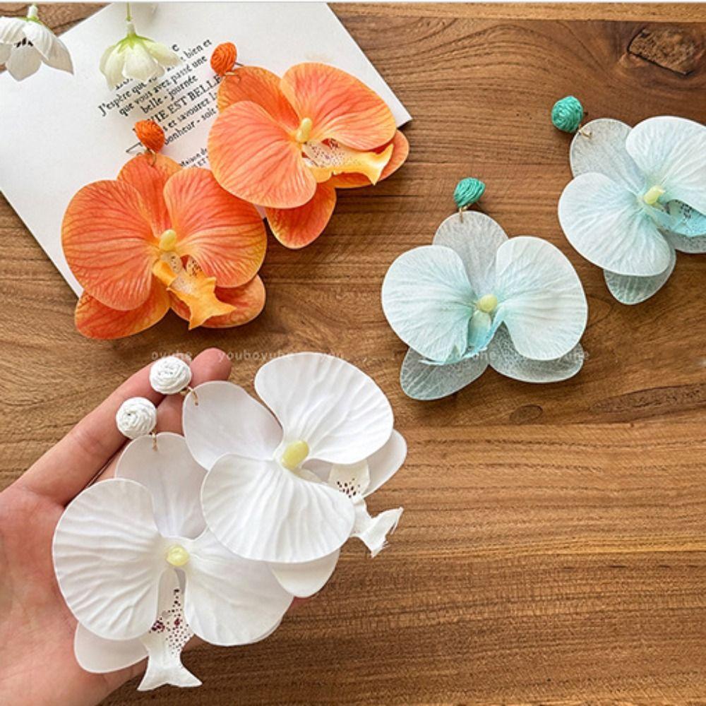 Simulated Flower Butterfly Orchid Earrings Zinc Zinc Alloy Flower Earrings Retro Flower Drop Earrings  Women