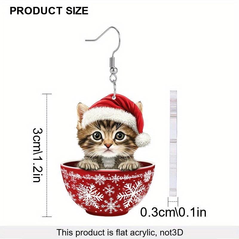 European and American Christmas Cat Snowflake Pendant Earrings – Double-sided Cartoon Women's Acrylic Fashion Jewelry