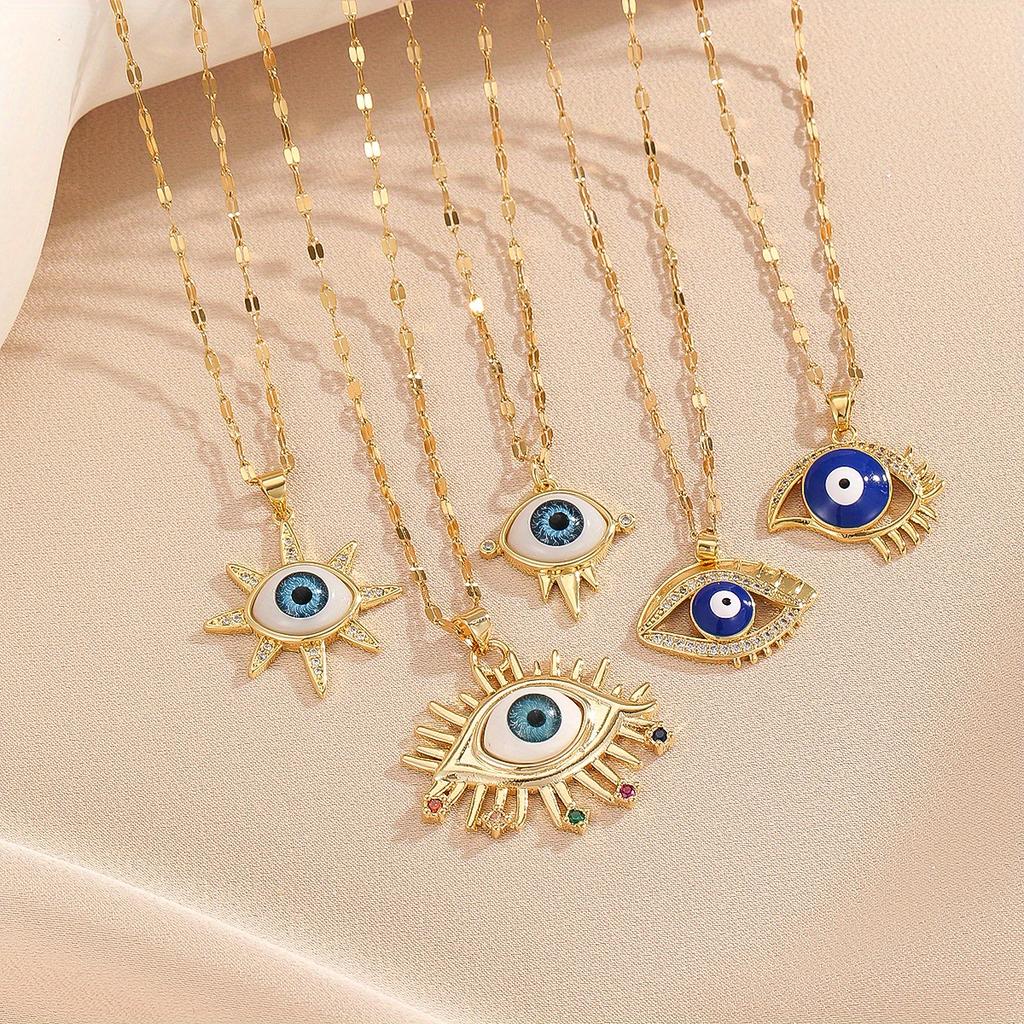 French Style Personality Hip-hop Style Necklace 1 Piece Inlaid with Colorful Zircon Devil Eye Necklace Accessories