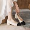 French Soft Leather Color Matching Small Fragrant Style Thick Heel Square Head Single Shoes Women's Summer 2025 New Versatile Light Mouth Ladyshoes 