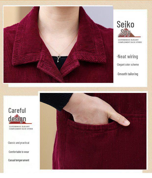 2026 Spring/Autumn Corduroy Vest for Middle-aged/Elderly Women: Fashionable Short Jacket