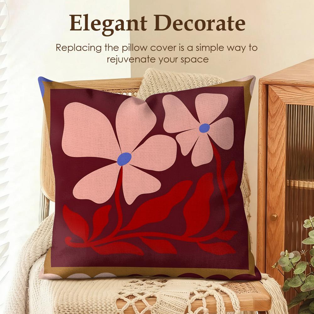 Flower Ins Simple Art Cushion Cover Natural Linen Organic Fabric Double-Sided Printing Sofa Home Decor Gift Pillow Case