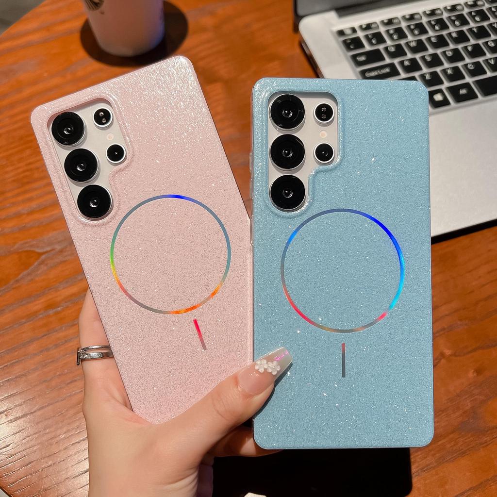 Samsung S25 Ultra Slim Glitter Phone Case with Magnetic Ring & Colorful Design - Compatible with S24FE, S23