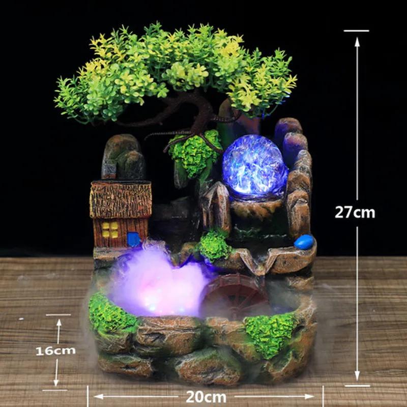 Resin Rockery Flowing Water Fountain Lucky Feng Shui Wheel Office Desktop Ornaments With Nebulizer Home Decoration ZM903