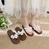 Women's 3D Floral Flat Sandals Boho Braided Flower Flip Flops Lightweight Slide Shoes Summer Non-Slip Slippers Open Toe Beach Dress Shoes for Women
