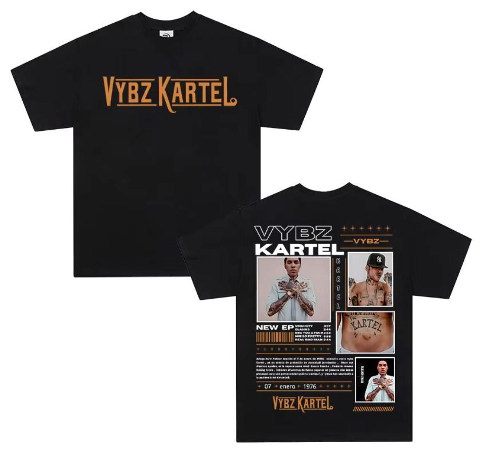 Rapper Vybz Kartel Tour 2026 Album Graphic TShirt Unisexs Fashion High Quality Cotton Tshirt Vintage Oversized Short Sleeve Tees